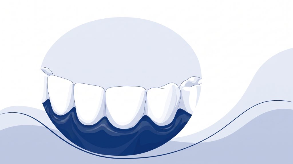A dental mirror, gloved hand and clean tooth row suggest an assessment before whitening.