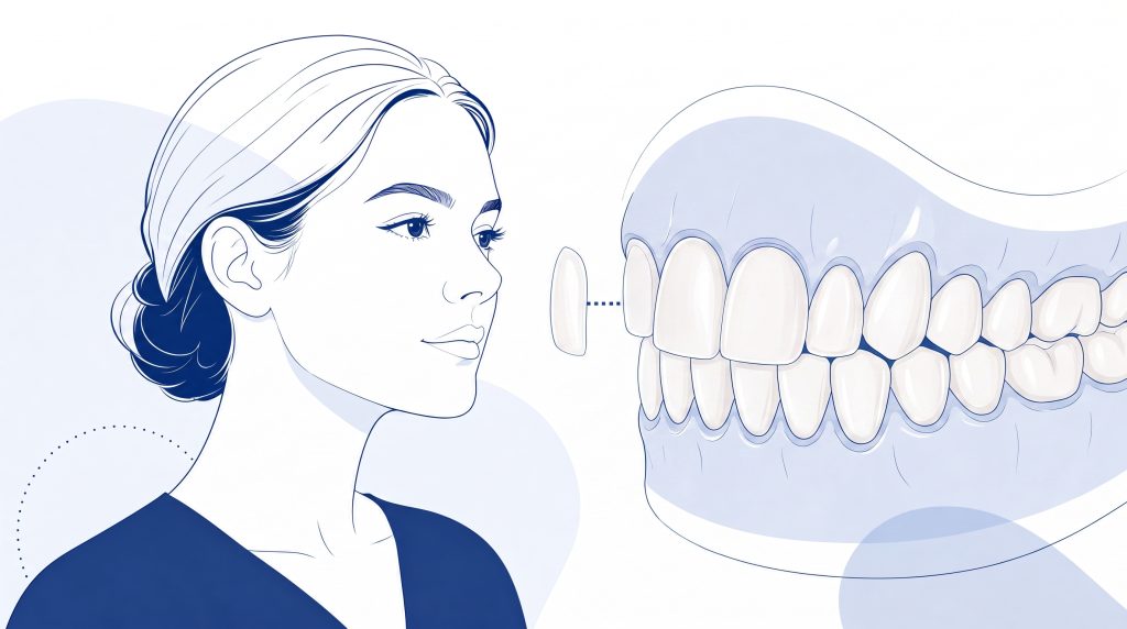 A patient and dentist discuss veneer shade planning for whiter-looking front teeth.