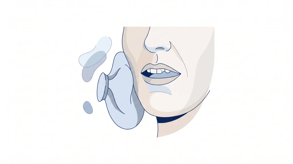 A patient with a broken tooth and a cold compress after a knock to the mouth.