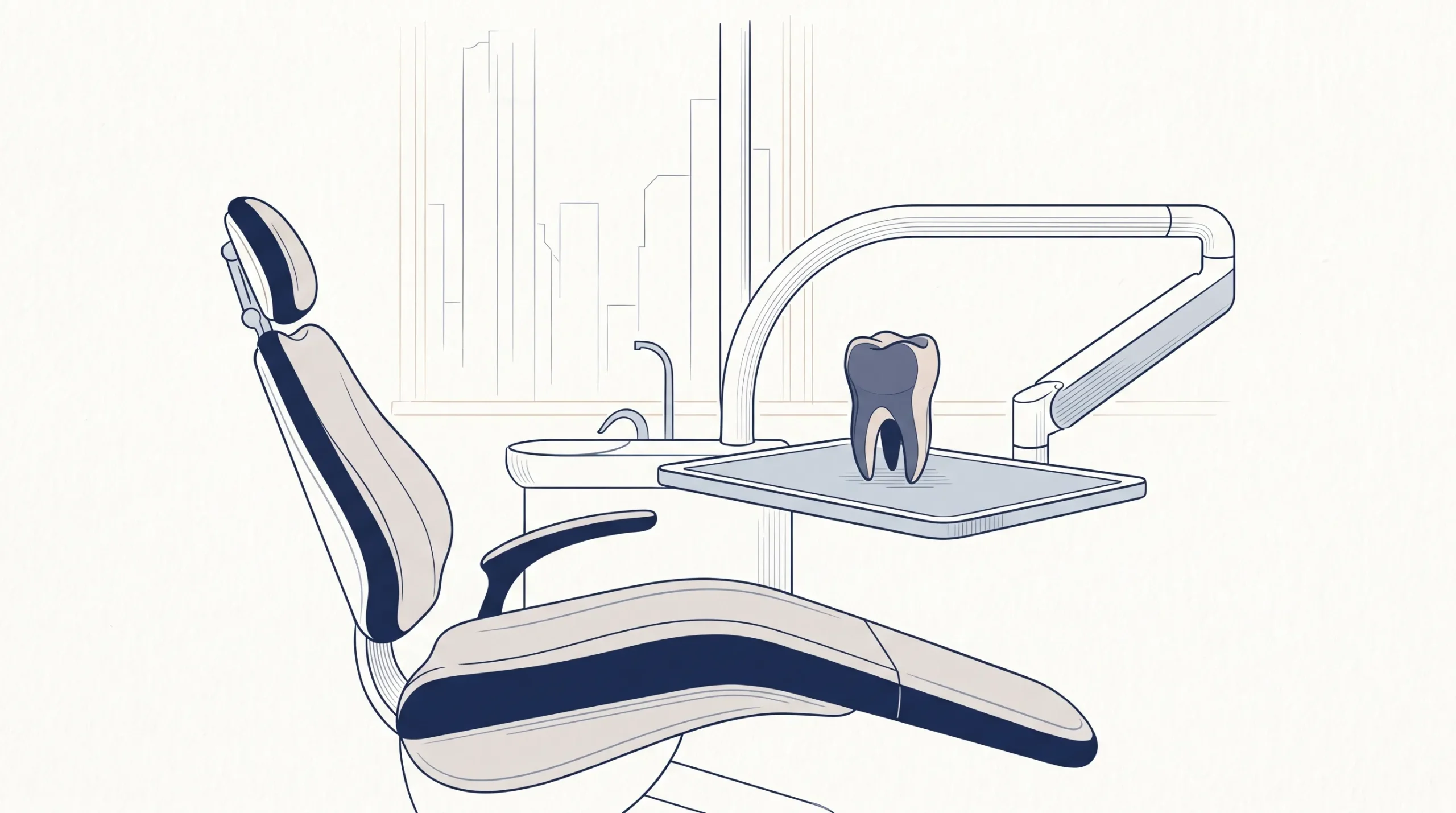 A dental chair, a simple tray and a tooth model suggest a calm cosmetic dentistry consultation in Melbourne.