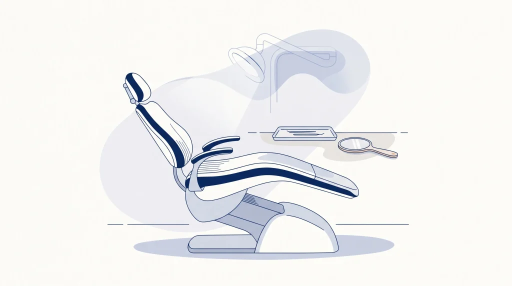 A dental chair and simple instruments suggest a professional clinic space for cosmetic dentistry assessment in Melbourne.