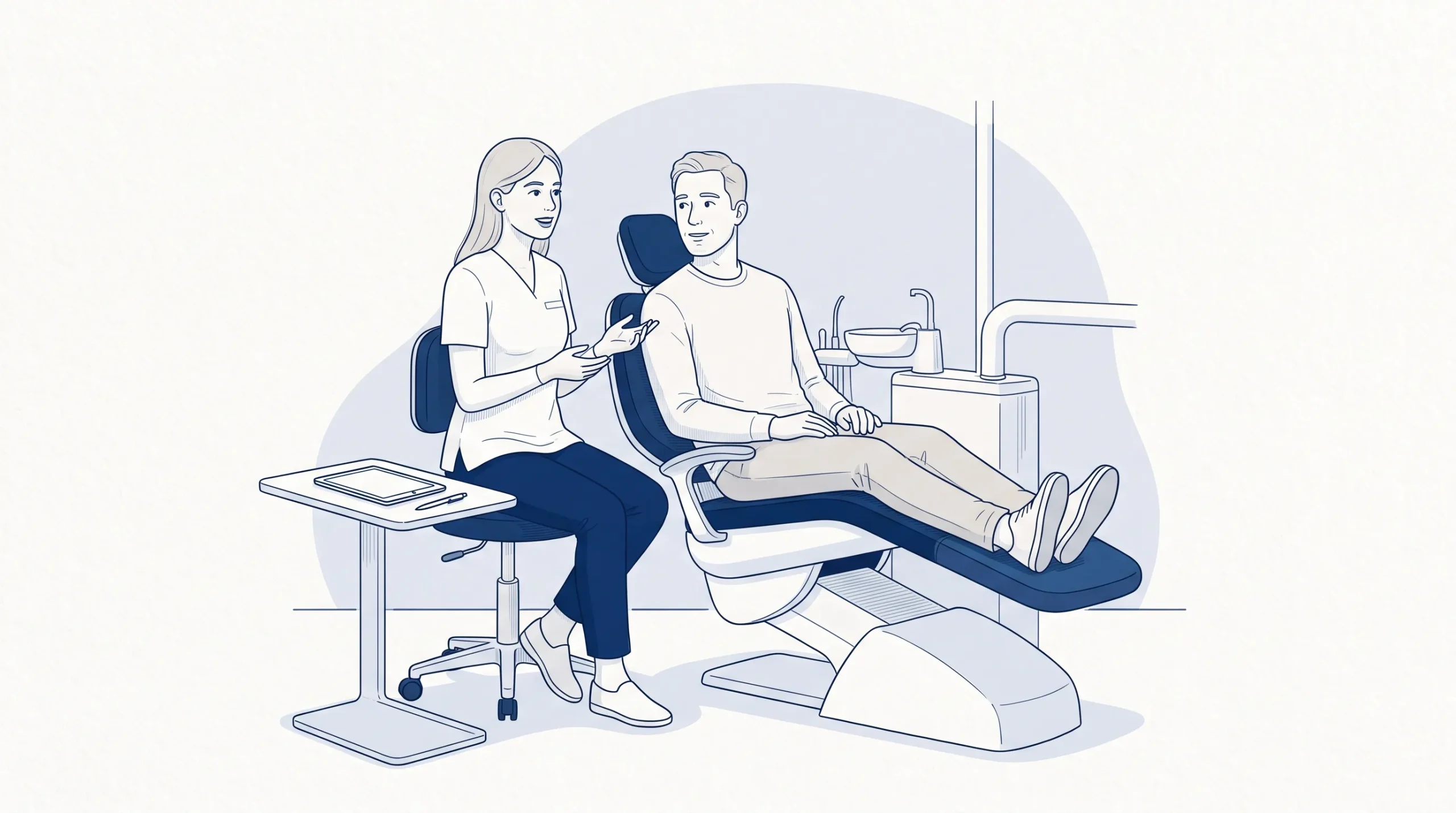 A dental professional speaks with an adult patient during an affordable cosmetic dentistry near me consultation.
