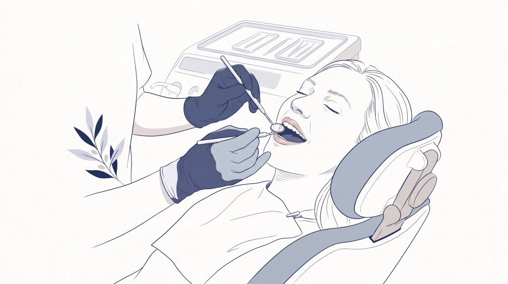 A dentist shaping composite bonding on a patient’s front teeth in the chair.